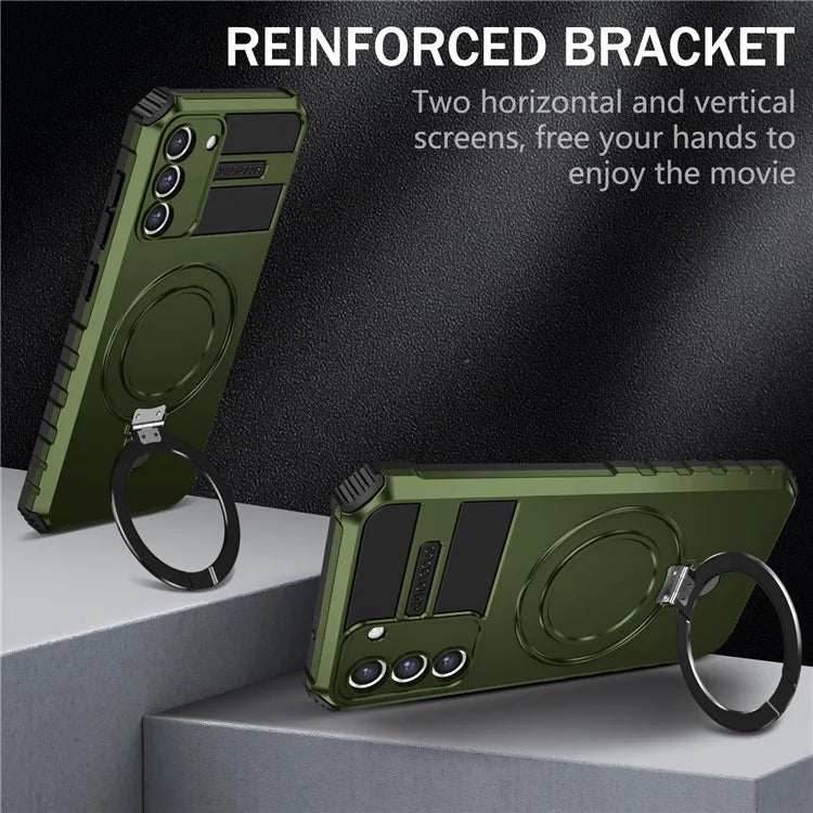 For Samsung Galaxy S21 FE 5G Magnetic PC+TPU Phone Case Finger Grip Kickstand Cover