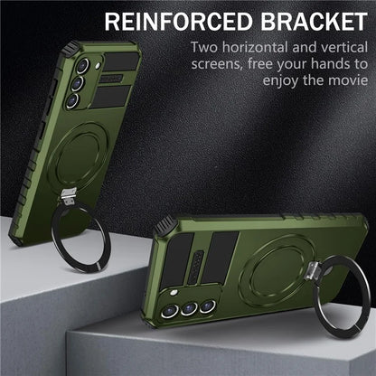 For Samsung Galaxy S21 FE 5G Magnetic PC+TPU Phone Case Finger Grip Kickstand Cover