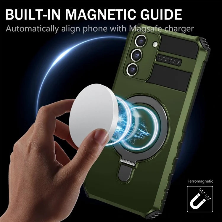 For Samsung Galaxy S21 FE 5G Magnetic PC+TPU Phone Case Finger Grip Kickstand Cover