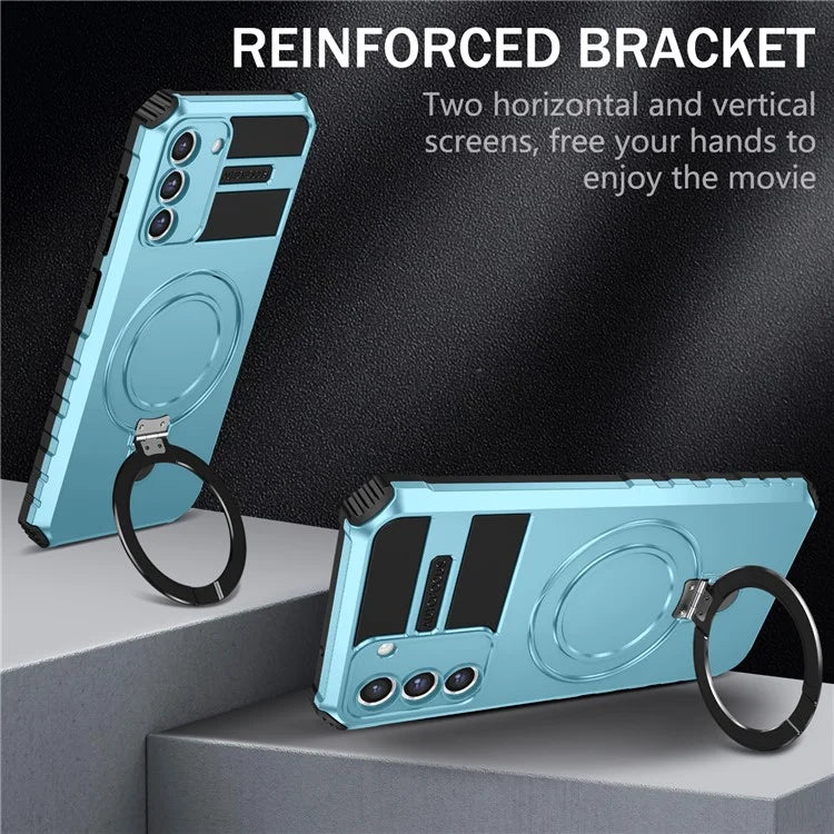 For Samsung Galaxy S21 FE 5G Magnetic PC+TPU Phone Case Finger Grip Kickstand Cover
