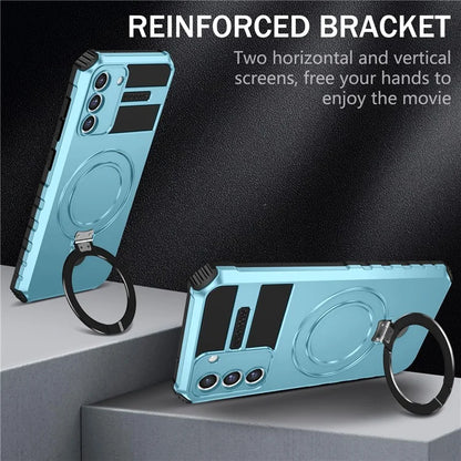 For Samsung Galaxy S21 FE 5G Magnetic PC+TPU Phone Case Finger Grip Kickstand Cover