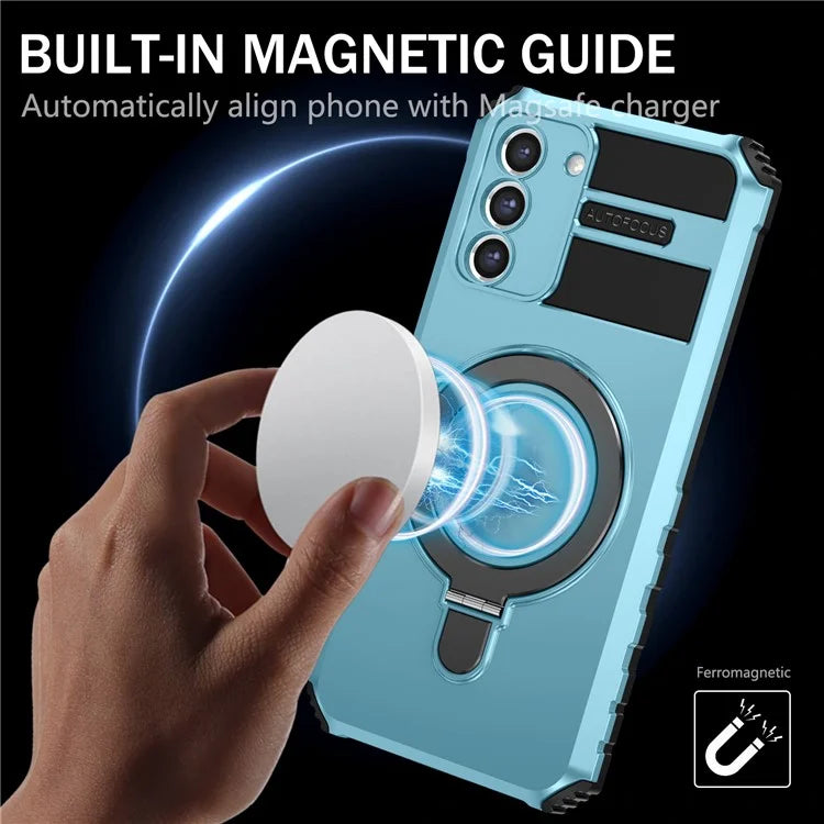 For Samsung Galaxy S21 FE 5G Magnetic PC+TPU Phone Case Finger Grip Kickstand Cover