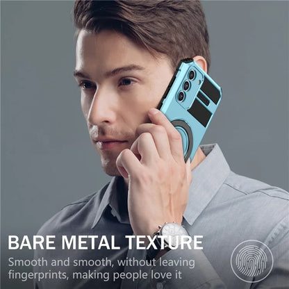 For Samsung Galaxy S21 FE 5G Magnetic PC+TPU Phone Case Finger Grip Kickstand Cover
