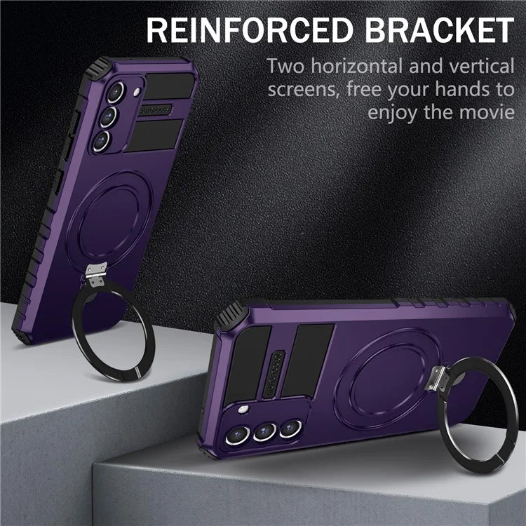 For Samsung Galaxy S21 FE 5G Magnetic PC+TPU Phone Case Finger Grip Kickstand Cover