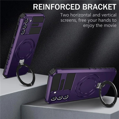 For Samsung Galaxy S21 FE 5G Magnetic PC+TPU Phone Case Finger Grip Kickstand Cover