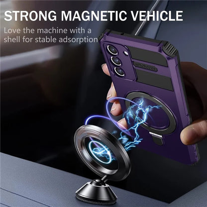 For Samsung Galaxy S21 FE 5G Magnetic PC+TPU Phone Case Finger Grip Kickstand Cover