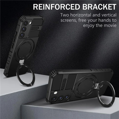For Samsung Galaxy S22 5G Compatible with MagSafe PC+TPU Phone Case Magnetic Finger Grip Kickstand Cover