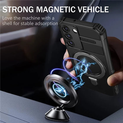 For Samsung Galaxy S22 5G Compatible with MagSafe PC+TPU Phone Case Magnetic Finger Grip Kickstand Cover