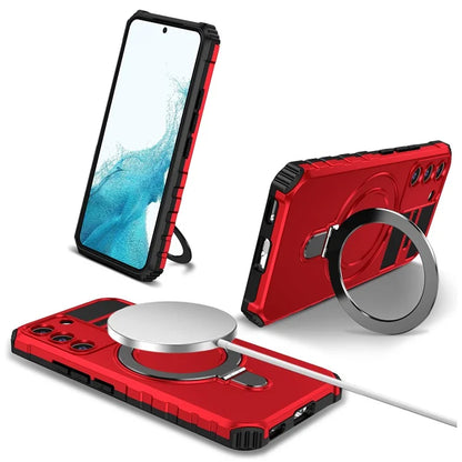For Samsung Galaxy S22 5G Compatible with MagSafe PC+TPU Phone Case Magnetic Finger Grip Kickstand Cover