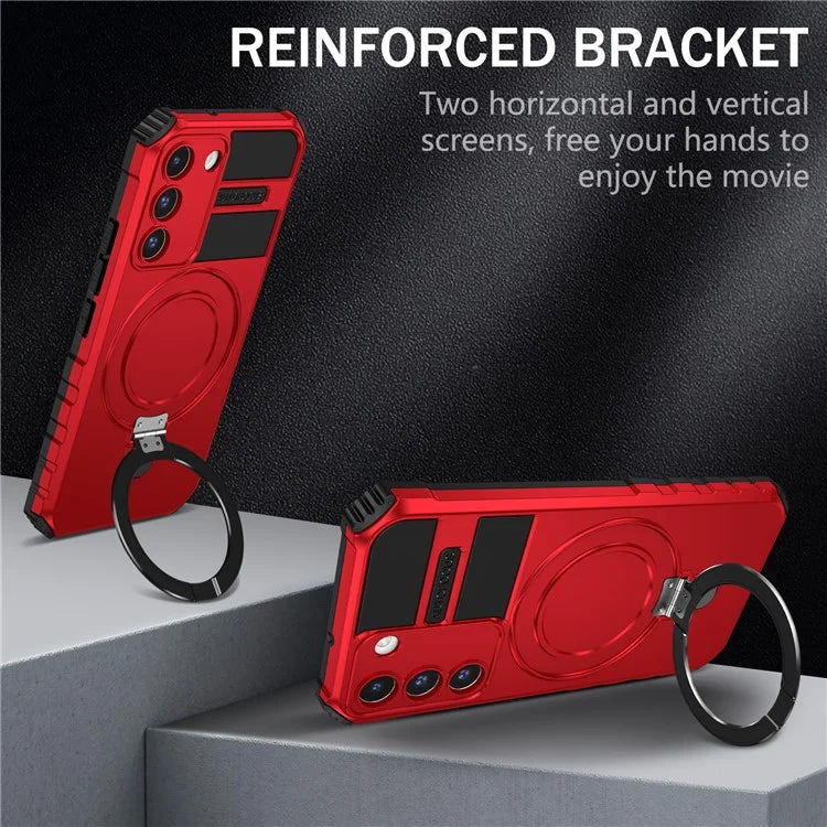 For Samsung Galaxy S22 5G Compatible with MagSafe PC+TPU Phone Case Magnetic Finger Grip Kickstand Cover