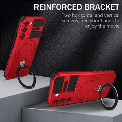 For Samsung Galaxy S22 5G Compatible with MagSafe PC+TPU Phone Case Magnetic Finger Grip Kickstand Cover