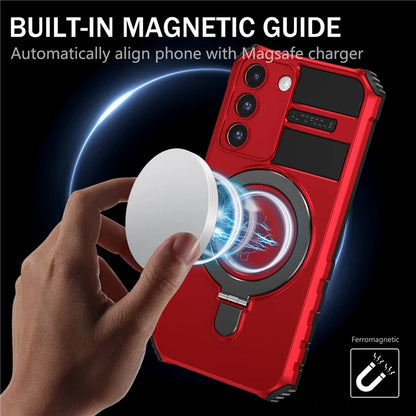 For Samsung Galaxy S22 5G Compatible with MagSafe PC+TPU Phone Case Magnetic Finger Grip Kickstand Cover