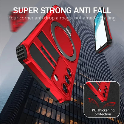 For Samsung Galaxy S22 5G Compatible with MagSafe PC+TPU Phone Case Magnetic Finger Grip Kickstand Cover