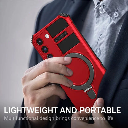For Samsung Galaxy S22 5G Compatible with MagSafe PC+TPU Phone Case Magnetic Finger Grip Kickstand Cover