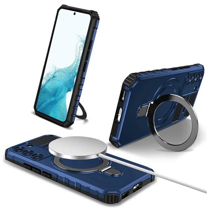 For Samsung Galaxy S22 5G Compatible with MagSafe PC+TPU Phone Case Magnetic Finger Grip Kickstand Cover