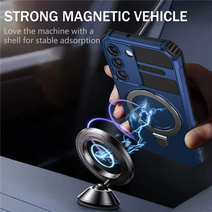 For Samsung Galaxy S22 5G Compatible with MagSafe PC+TPU Phone Case Magnetic Finger Grip Kickstand Cover