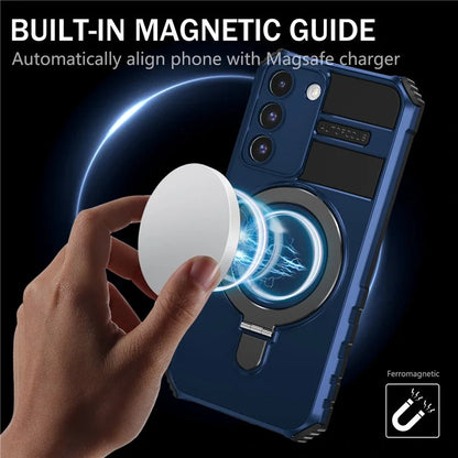 For Samsung Galaxy S22 5G Compatible with MagSafe PC+TPU Phone Case Magnetic Finger Grip Kickstand Cover
