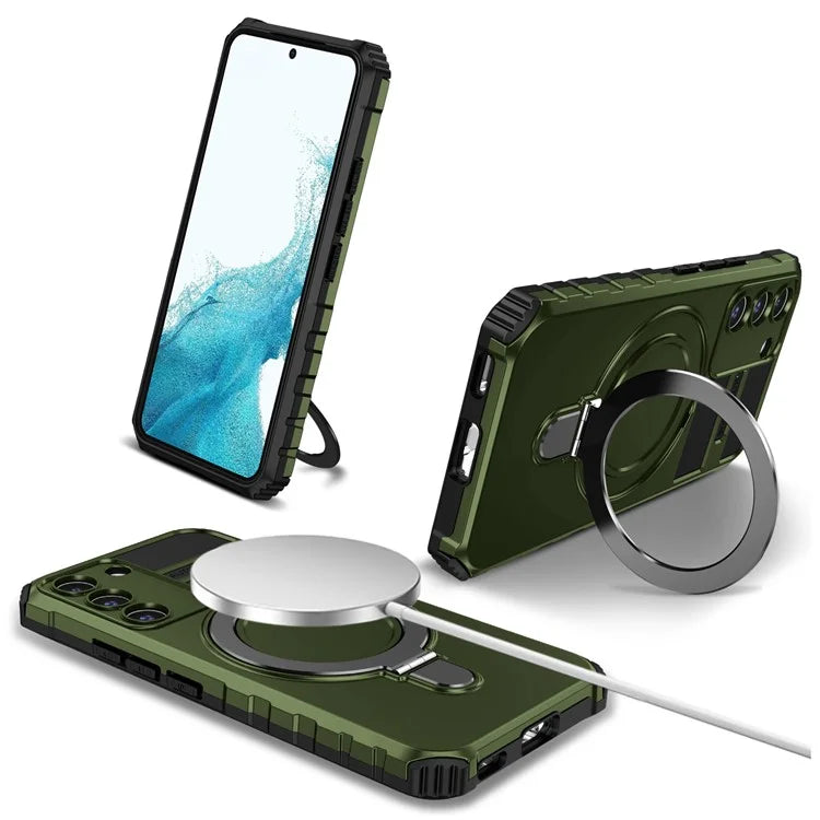For Samsung Galaxy S22 5G Compatible with MagSafe PC+TPU Phone Case Magnetic Finger Grip Kickstand Cover