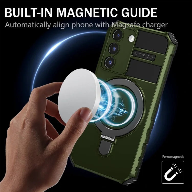 For Samsung Galaxy S22 5G Compatible with MagSafe PC+TPU Phone Case Magnetic Finger Grip Kickstand Cover