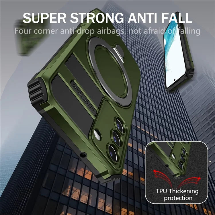 For Samsung Galaxy S22 5G Compatible with MagSafe PC+TPU Phone Case Magnetic Finger Grip Kickstand Cover