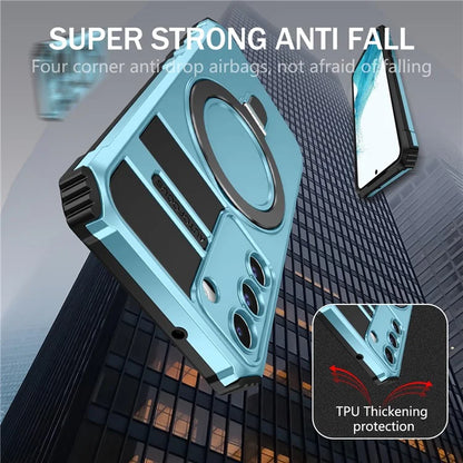 For Samsung Galaxy S22 5G Compatible with MagSafe PC+TPU Phone Case Magnetic Finger Grip Kickstand Cover