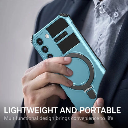 For Samsung Galaxy S22 5G Compatible with MagSafe PC+TPU Phone Case Magnetic Finger Grip Kickstand Cover