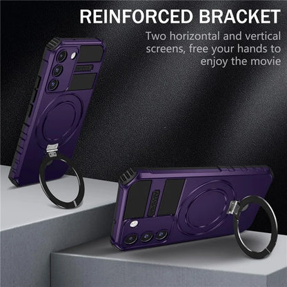 For Samsung Galaxy S22 5G Compatible with MagSafe PC+TPU Phone Case Magnetic Finger Grip Kickstand Cover