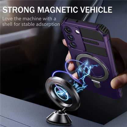 For Samsung Galaxy S22 5G Compatible with MagSafe PC+TPU Phone Case Magnetic Finger Grip Kickstand Cover