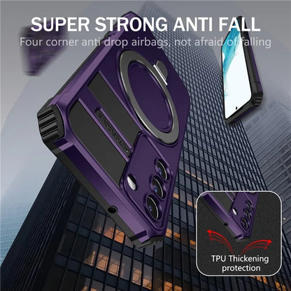 For Samsung Galaxy S22 5G Compatible with MagSafe PC+TPU Phone Case Magnetic Finger Grip Kickstand Cover