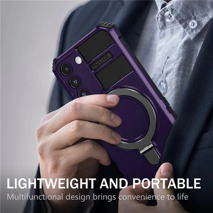 For Samsung Galaxy S22 5G Compatible with MagSafe PC+TPU Phone Case Magnetic Finger Grip Kickstand Cover