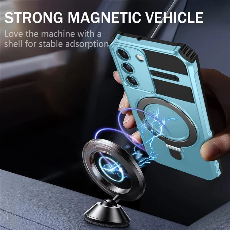 For Samsung Galaxy S22+ 5G Kickstand Cover PC+TPU Phone Case Compatible with MagSafe