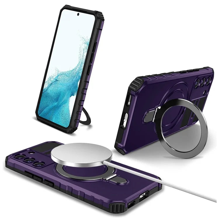 For Samsung Galaxy S22+ 5G Kickstand Cover PC+TPU Phone Case Compatible with MagSafe