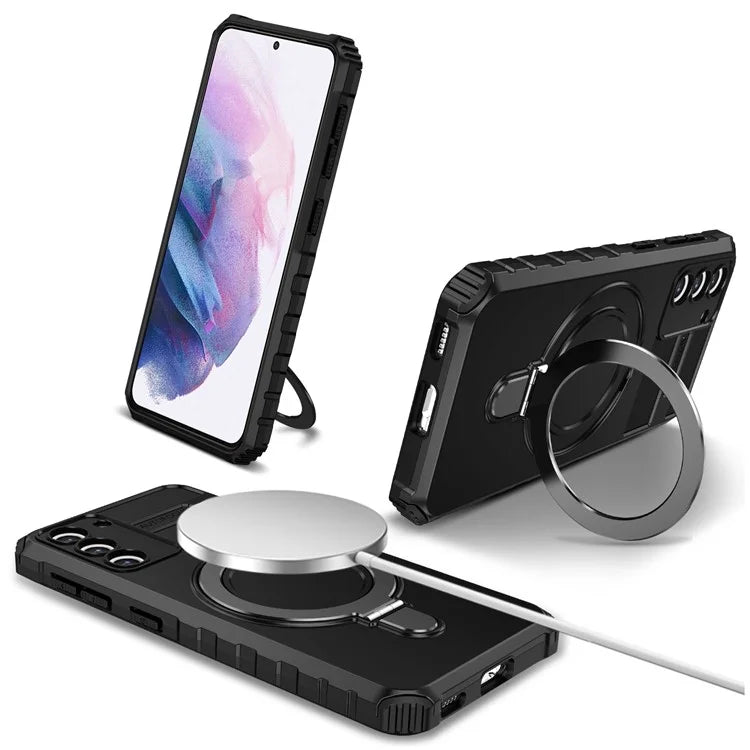 For Samsung Galaxy S21+ 5G Shockproof Case Kickstand PC+TPU Phone Cover Compatible with MagSafe