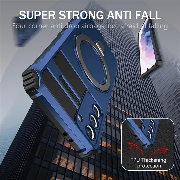 For Samsung Galaxy S21+ 5G Shockproof Case Kickstand PC+TPU Phone Cover Compatible with MagSafe