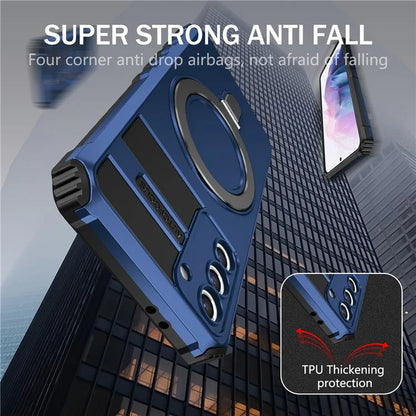 For Samsung Galaxy S21+ 5G Shockproof Case Kickstand PC+TPU Phone Cover Compatible with MagSafe