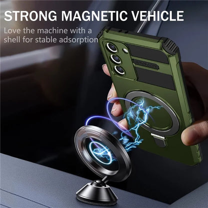 For Samsung Galaxy S21+ 5G Shockproof Case Kickstand PC+TPU Phone Cover Compatible with MagSafe