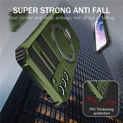 For Samsung Galaxy S21+ 5G Shockproof Case Kickstand PC+TPU Phone Cover Compatible with MagSafe