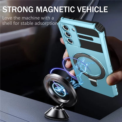 For Samsung Galaxy S21+ 5G Shockproof Case Kickstand PC+TPU Phone Cover Compatible with MagSafe