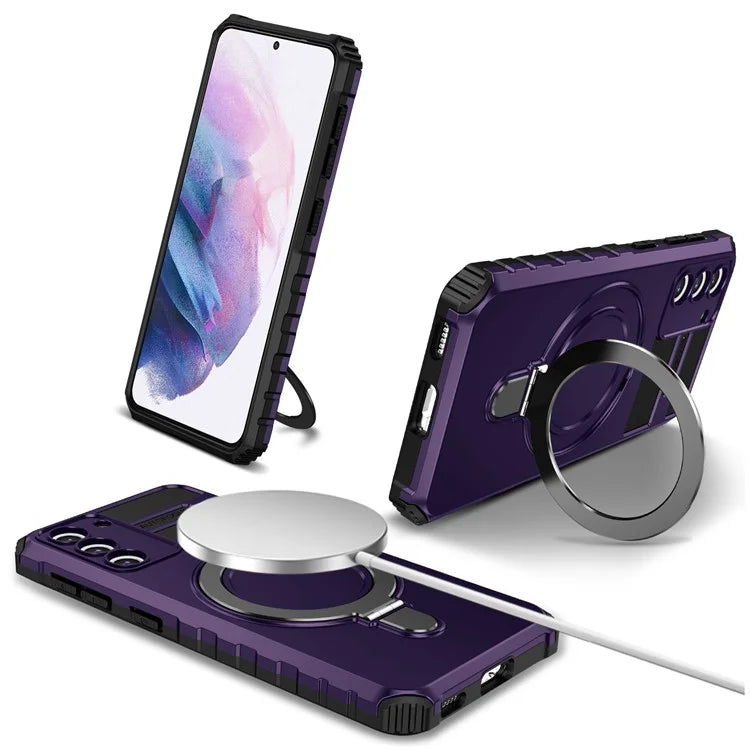 For Samsung Galaxy S21+ 5G Shockproof Case Kickstand PC+TPU Phone Cover Compatible with MagSafe