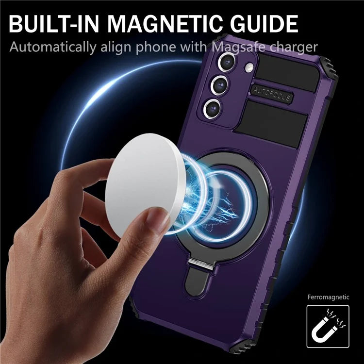 For Samsung Galaxy S21+ 5G Shockproof Case Kickstand PC+TPU Phone Cover Compatible with MagSafe
