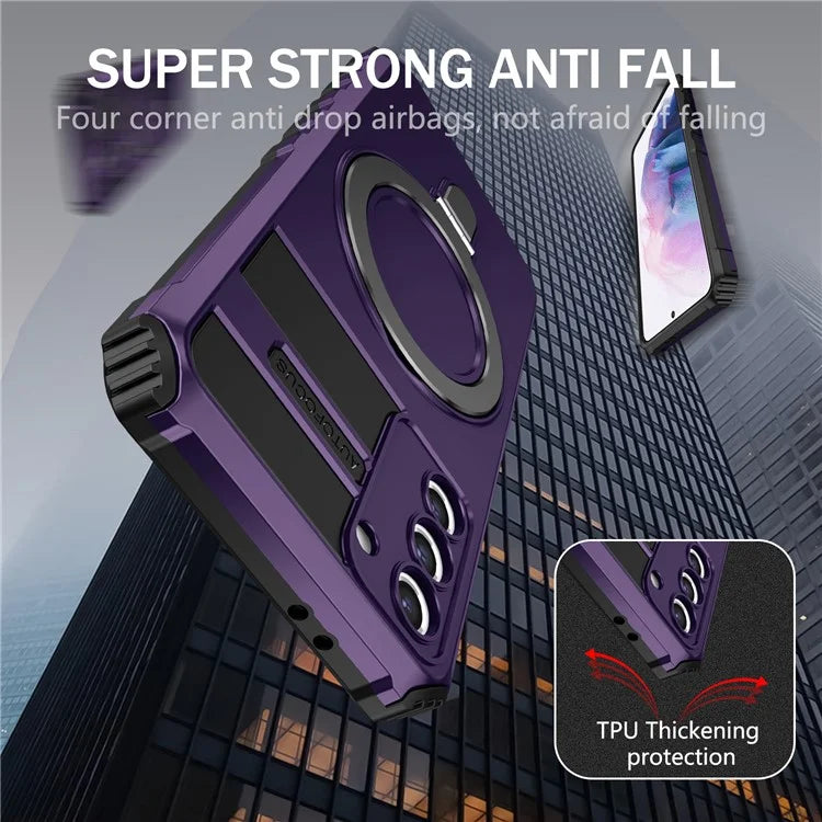 For Samsung Galaxy S21+ 5G Shockproof Case Kickstand PC+TPU Phone Cover Compatible with MagSafe