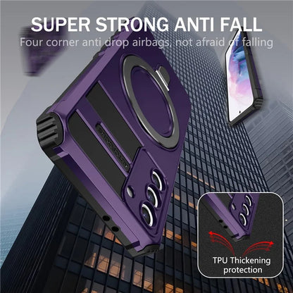 For Samsung Galaxy S21+ 5G Shockproof Case Kickstand PC+TPU Phone Cover Compatible with MagSafe