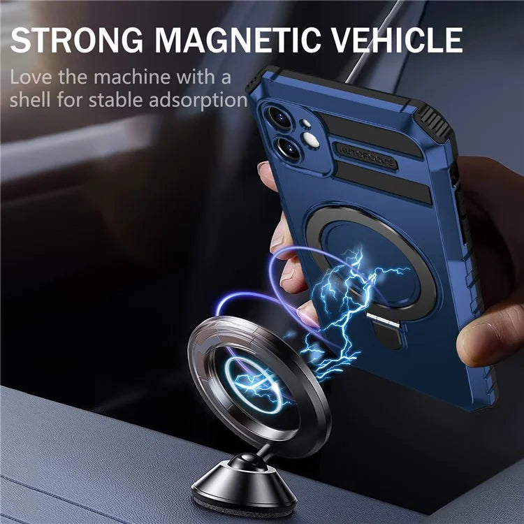 For iPhone 11 Case Kickstand PC+TPU Phone Cover Compatible with MagSafe