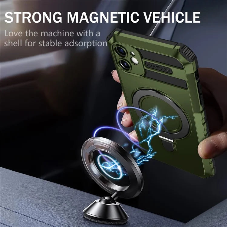 For iPhone 11 Case Kickstand PC+TPU Phone Cover Compatible with MagSafe