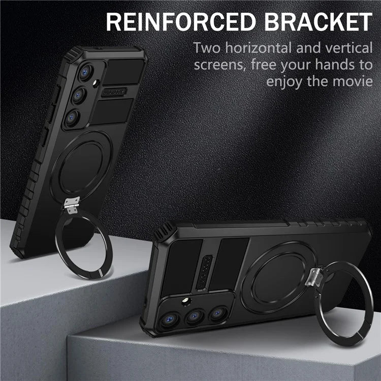 For Samsung Galaxy S24 Shockproof Case PC+TPU Kickstand Phone Case Compatible with MagSafe
