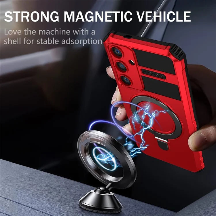 For Samsung Galaxy S24 Shockproof Case PC+TPU Kickstand Phone Case Compatible with MagSafe