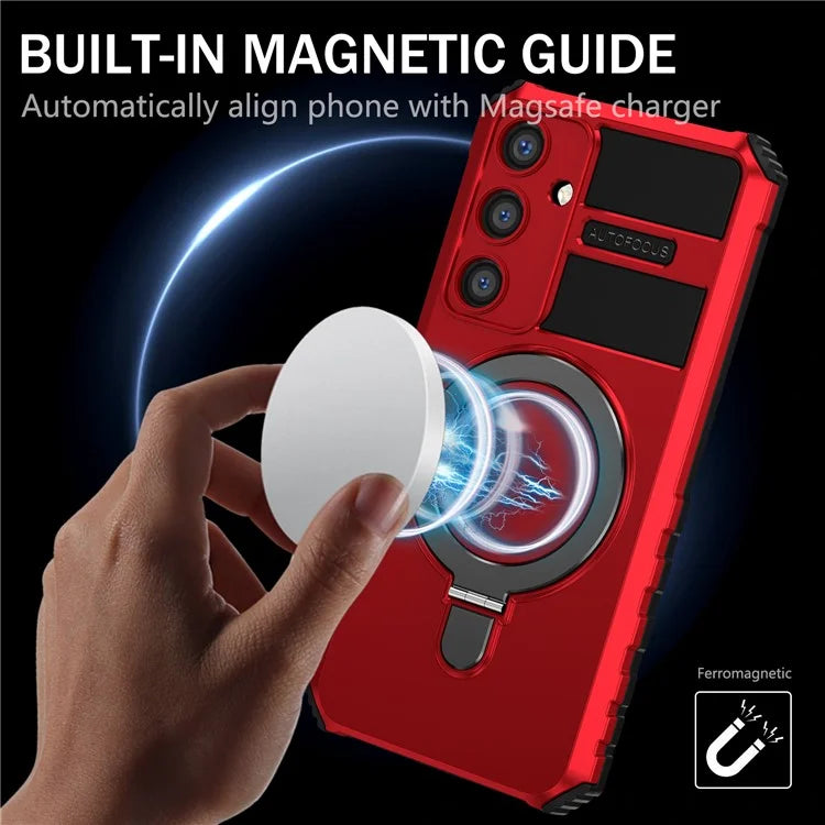 For Samsung Galaxy S24 Shockproof Case PC+TPU Kickstand Phone Case Compatible with MagSafe