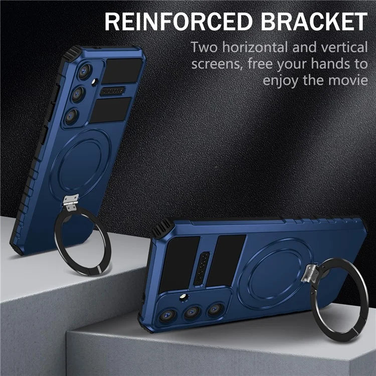 For Samsung Galaxy S24 Shockproof Case PC+TPU Kickstand Phone Case Compatible with MagSafe