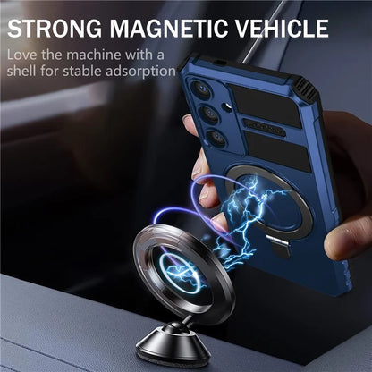 For Samsung Galaxy S24 Shockproof Case PC+TPU Kickstand Phone Case Compatible with MagSafe