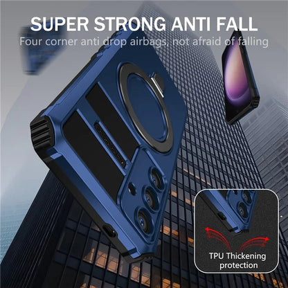 For Samsung Galaxy S24 Shockproof Case PC+TPU Kickstand Phone Case Compatible with MagSafe
